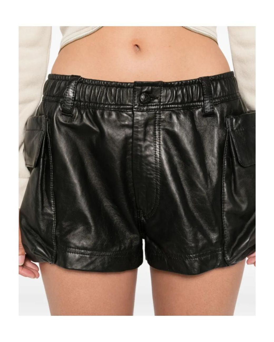 R13 Black Leather Cargo Shorts