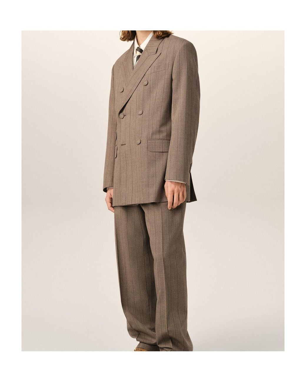 AMI Brown Double Breasted Striped Wool Blazer for men