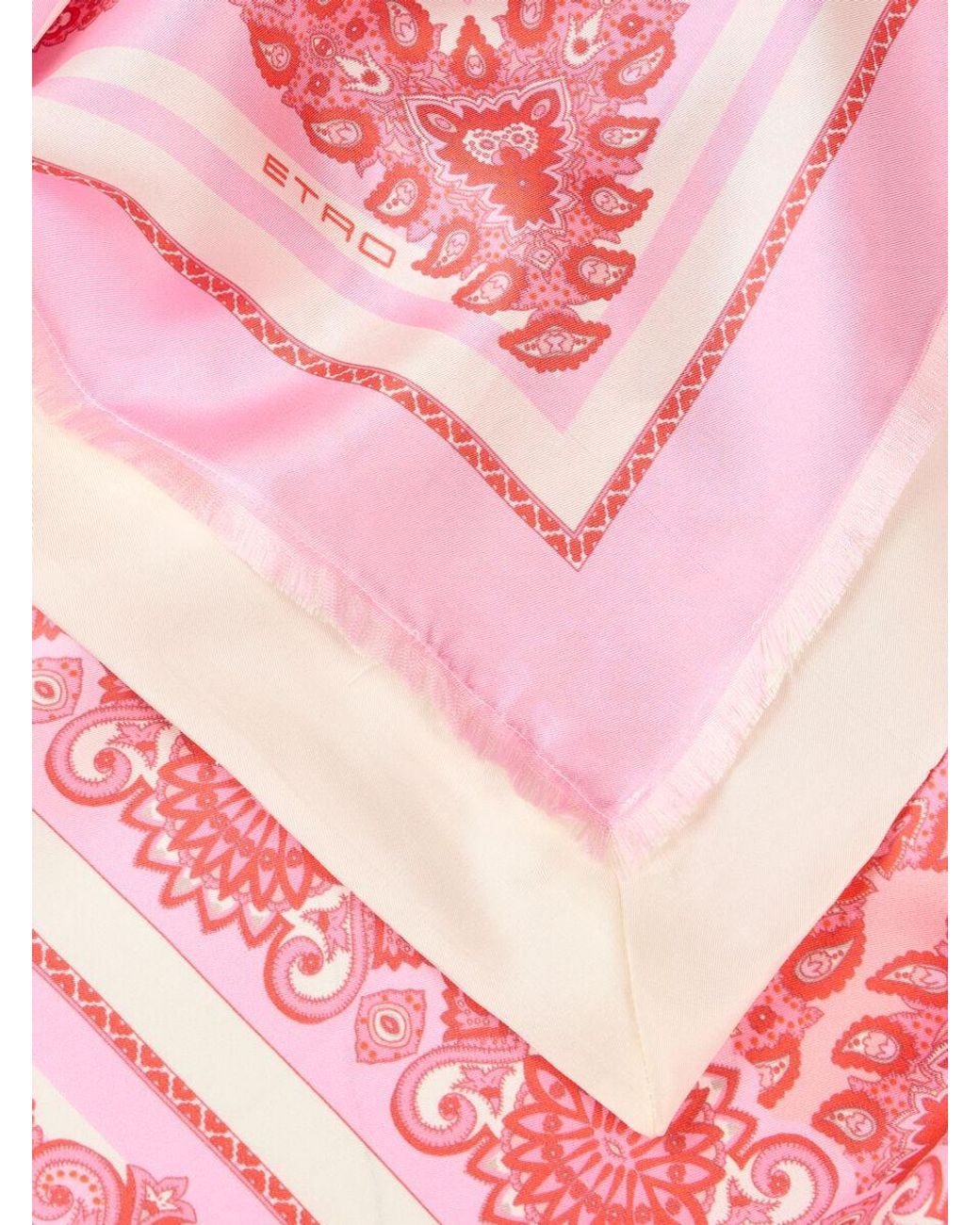 Etro Pink Paisley-Printed Frayed-Edge Scarf