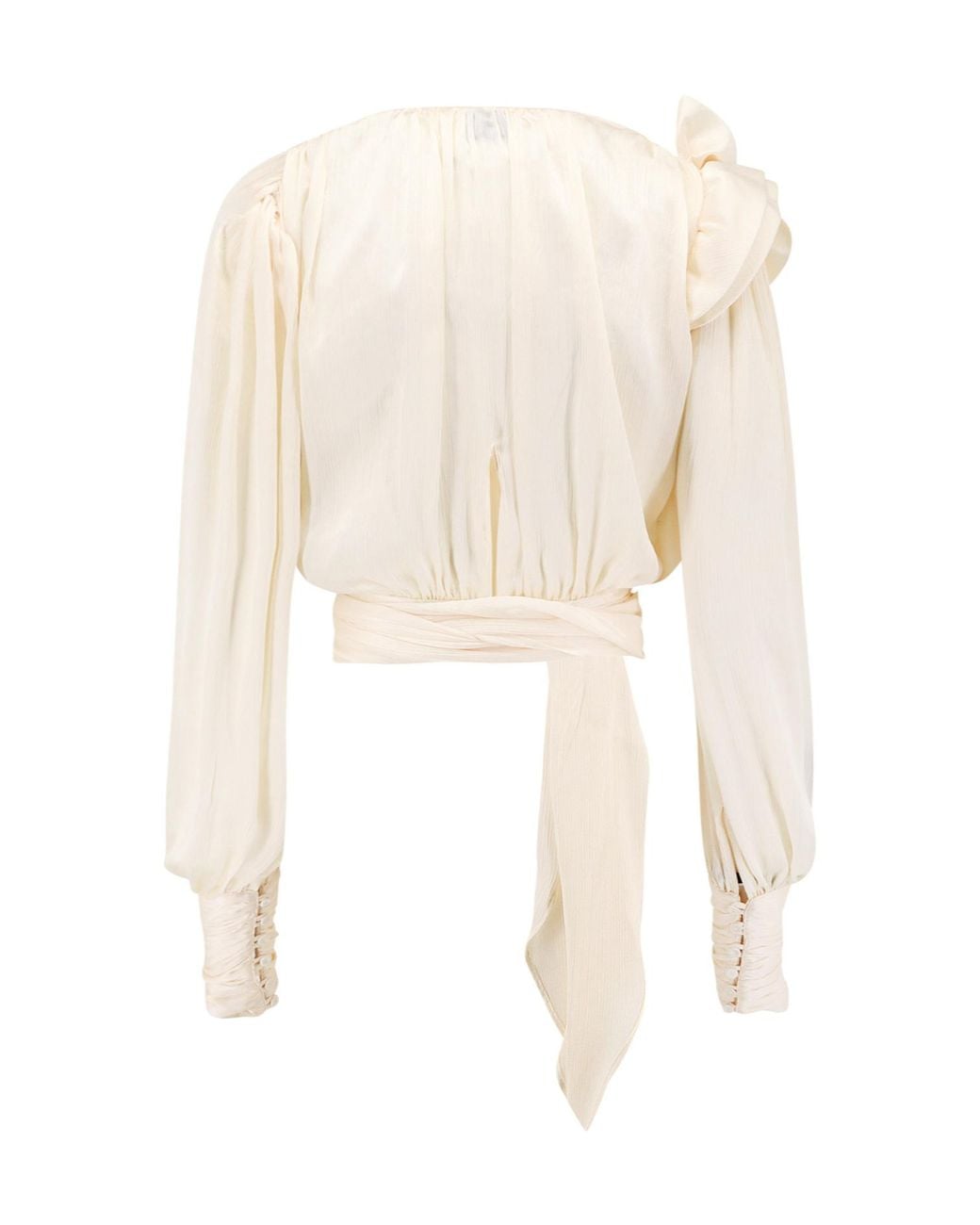 Pinko Natural Floral-Appliqué Cropped Satin Blouse