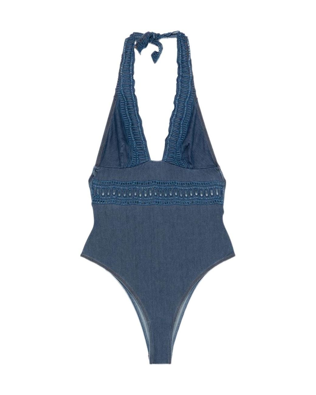 Ermanno Scervino Blue Crochet-Lace Halter Swimsuit