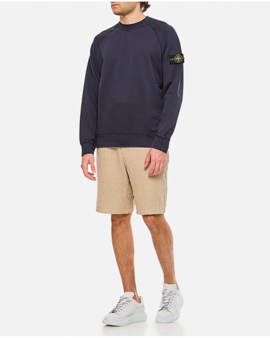 Stone Island Blue Compass Patch Crewneck Sweatshirt for men