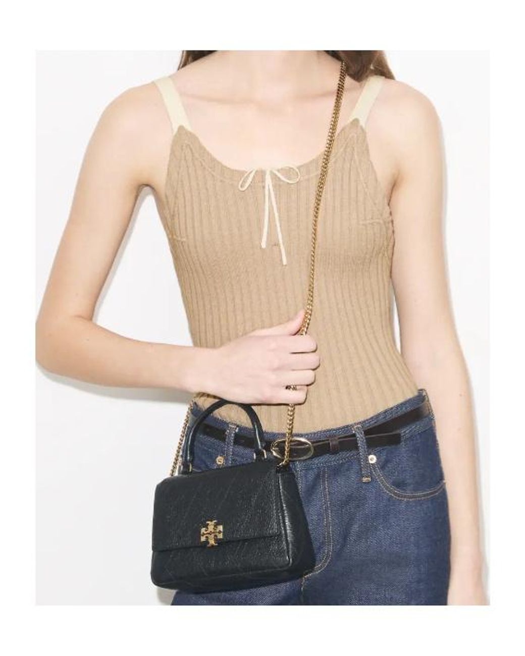 Tory Burch Black Charlie Quilted Chain Tote Bag