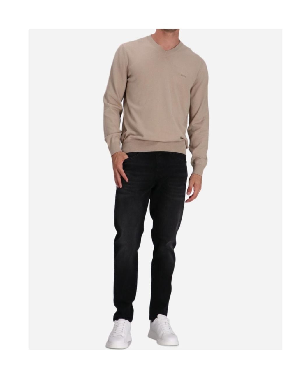 Boss Natural Long-Sleeved V-Neck Jumper for men