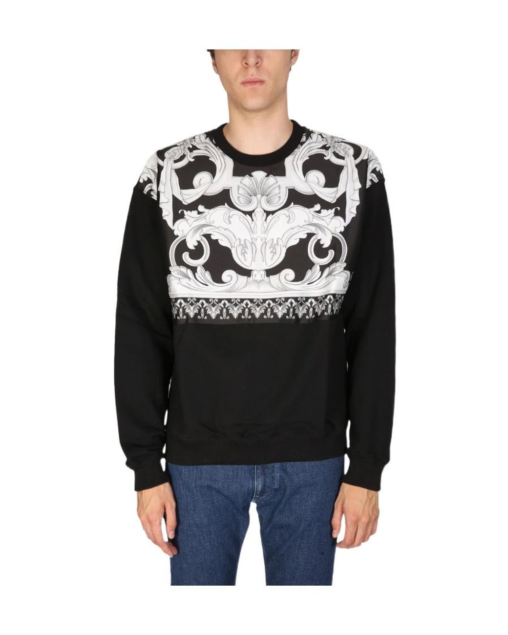 Versace Black Baroque-Print Detail Sweatshirt for men
