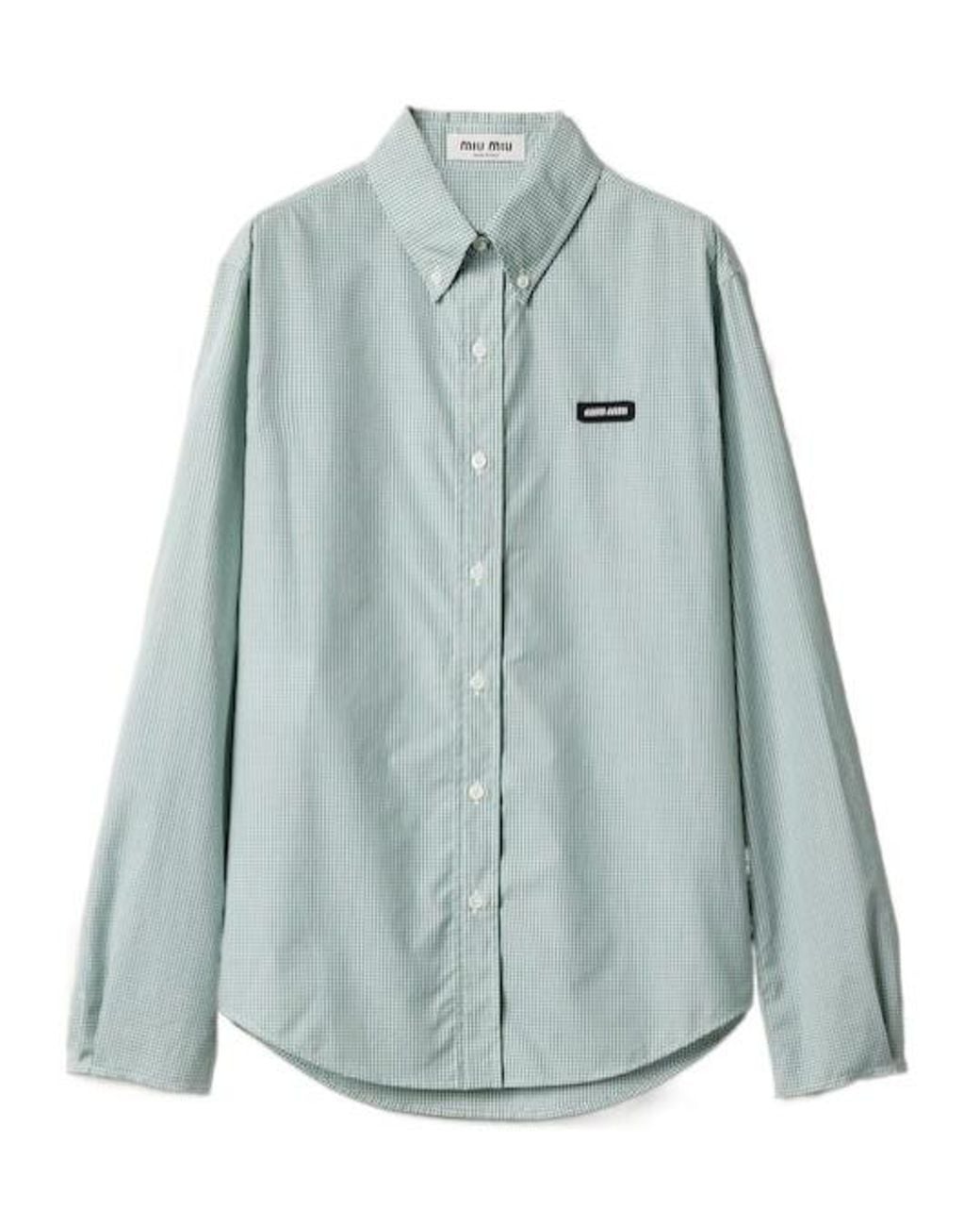 Miu Miu Blue Logo-Embroidered Button-Up Checked Shirt