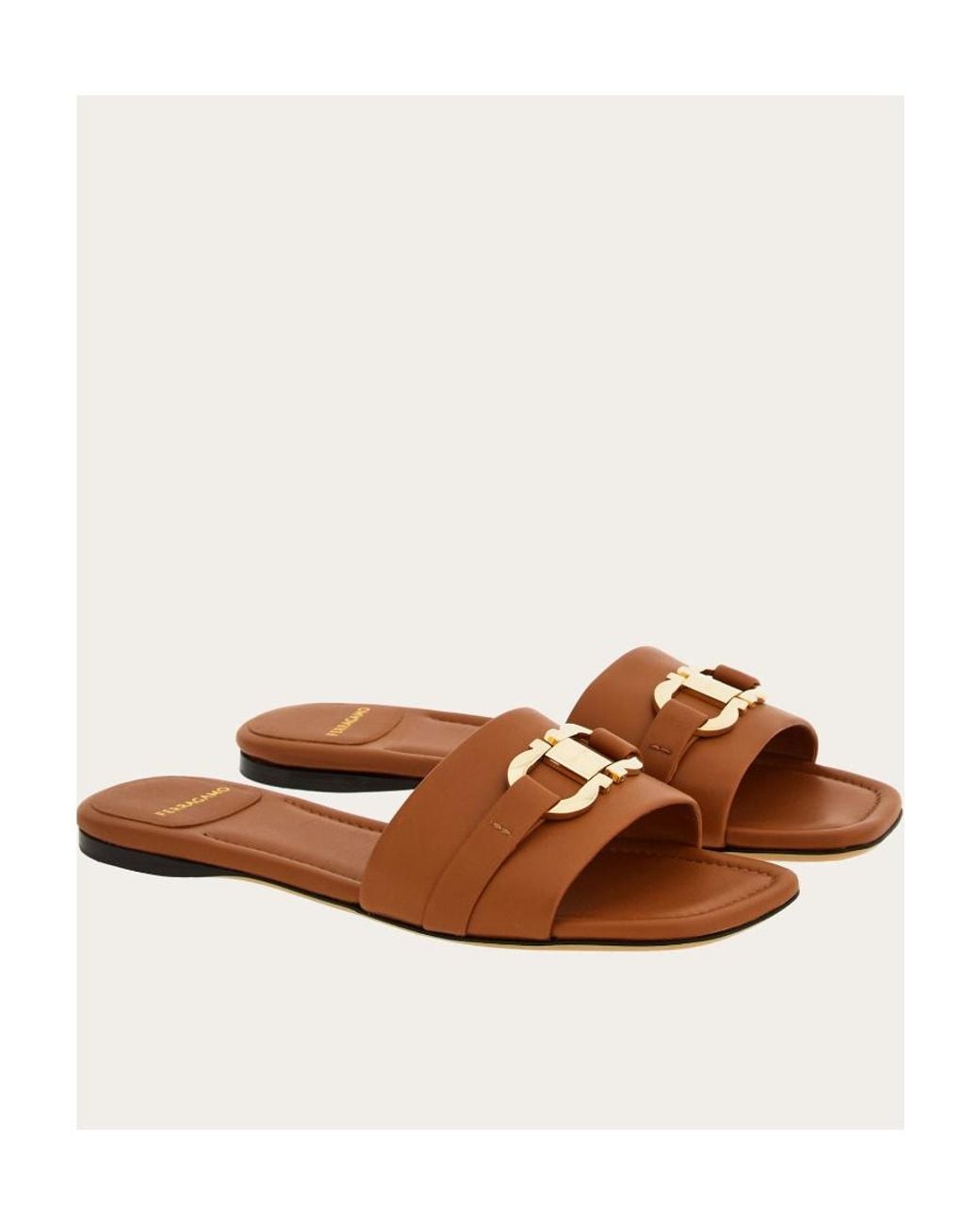 Ferragamo Brown Ferragamo Gancini-Buckle Open-Toe Slides