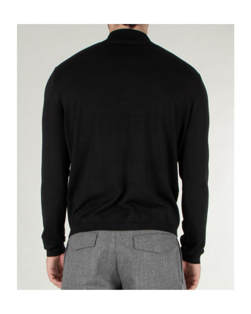 Emporio Armani Black Zip-Neck Embroidered Logo Polo Shirt for men