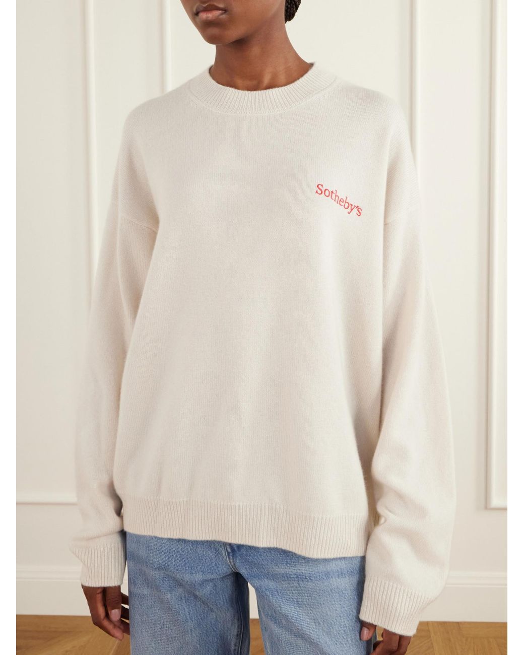 FRAME White Logo-Embroidered Cashmere Sweater