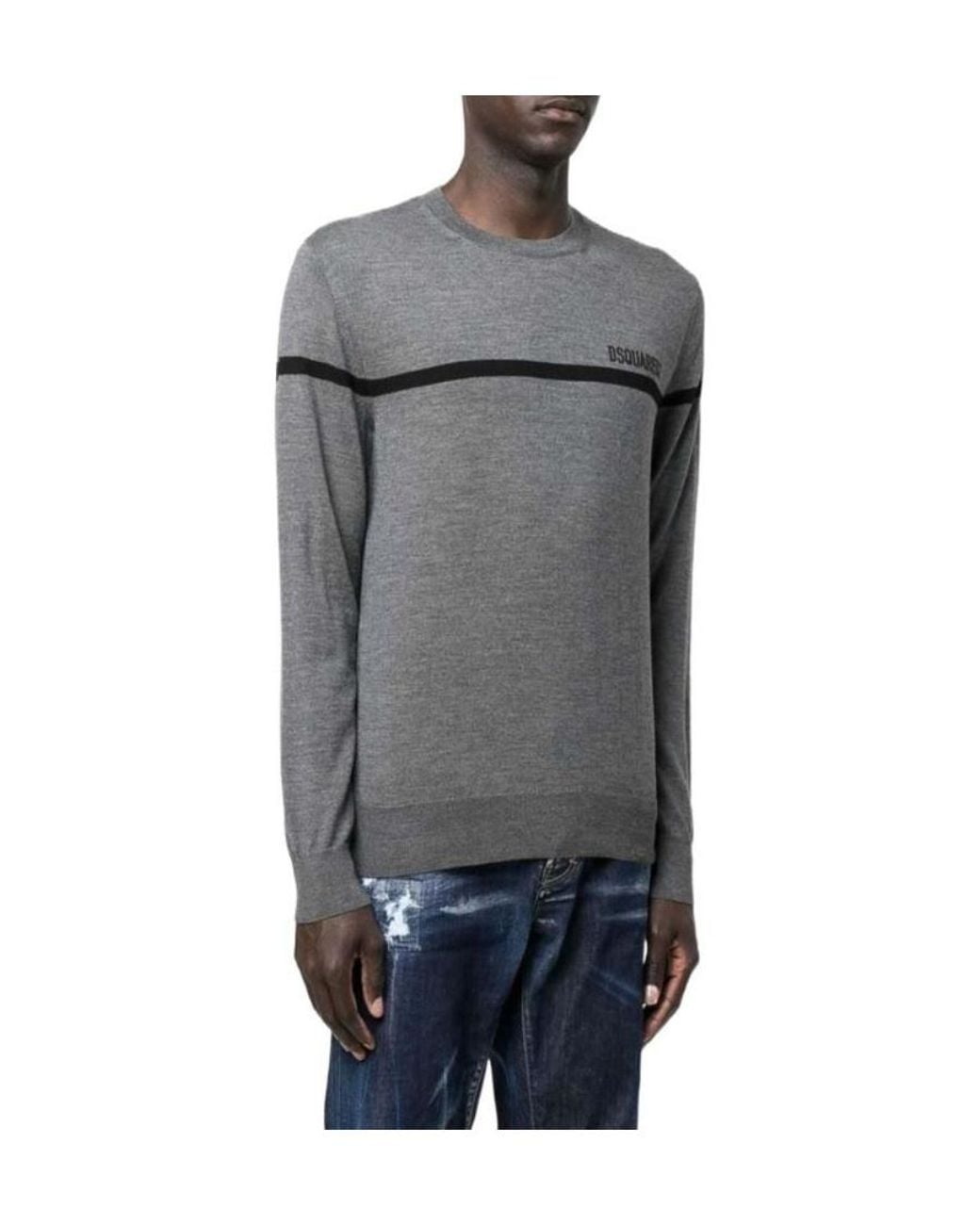 DSquared² Gray Logo-Embroidered Crewneck Pullover for men
