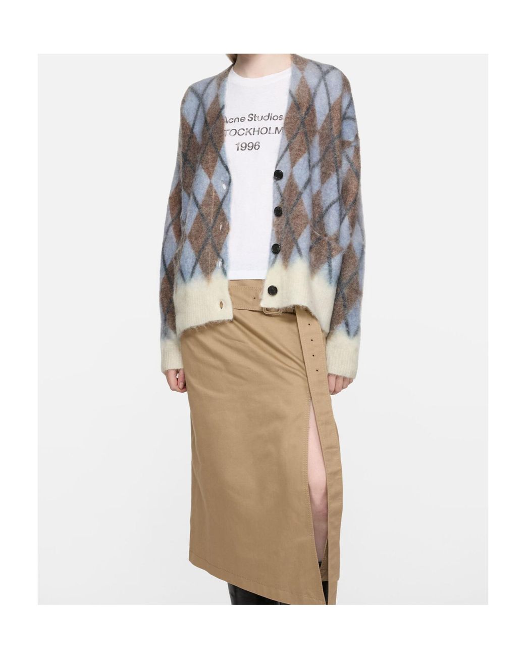 Acne Blue Argyle-Pattern Cardigan