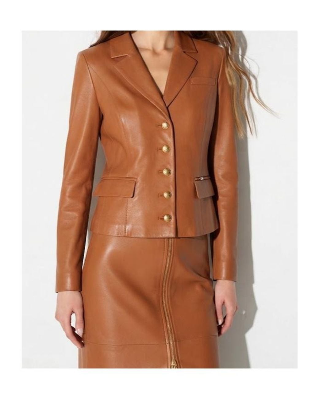 Elisabetta Franchi Brown Long-Sleeve Leather Jacket