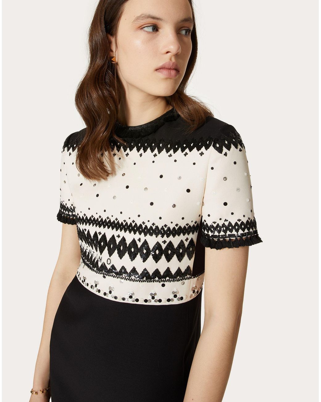Valentino Black Round-Collar Short-Sleeve Dress