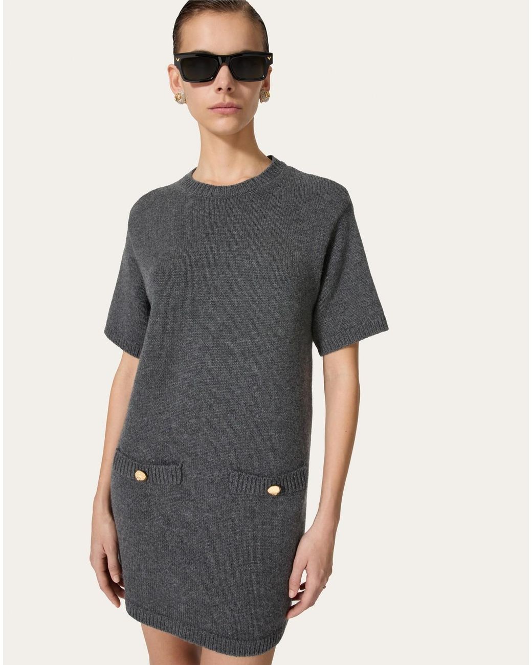 Valentino Gray Short-Sleeved Knit Dress