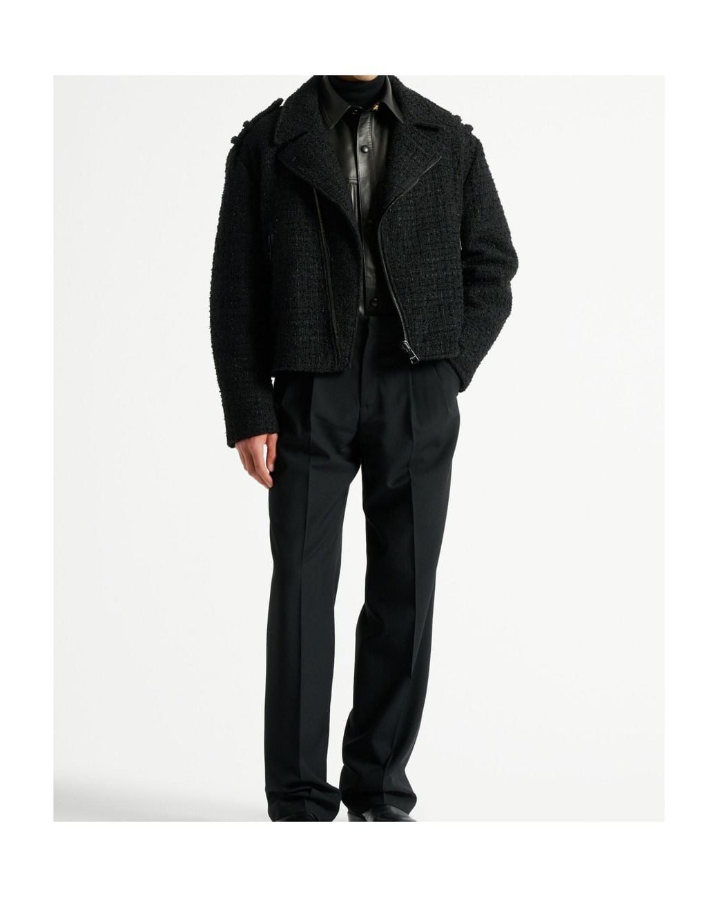 Balmain Black Tweed Biker Jacket for men