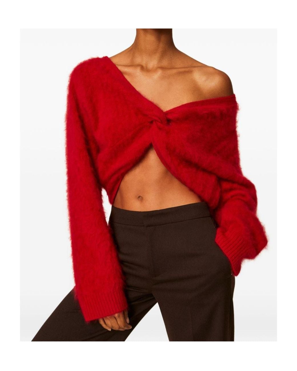 Twinset Red Knotted Front Cropped Brushed Cardigan
