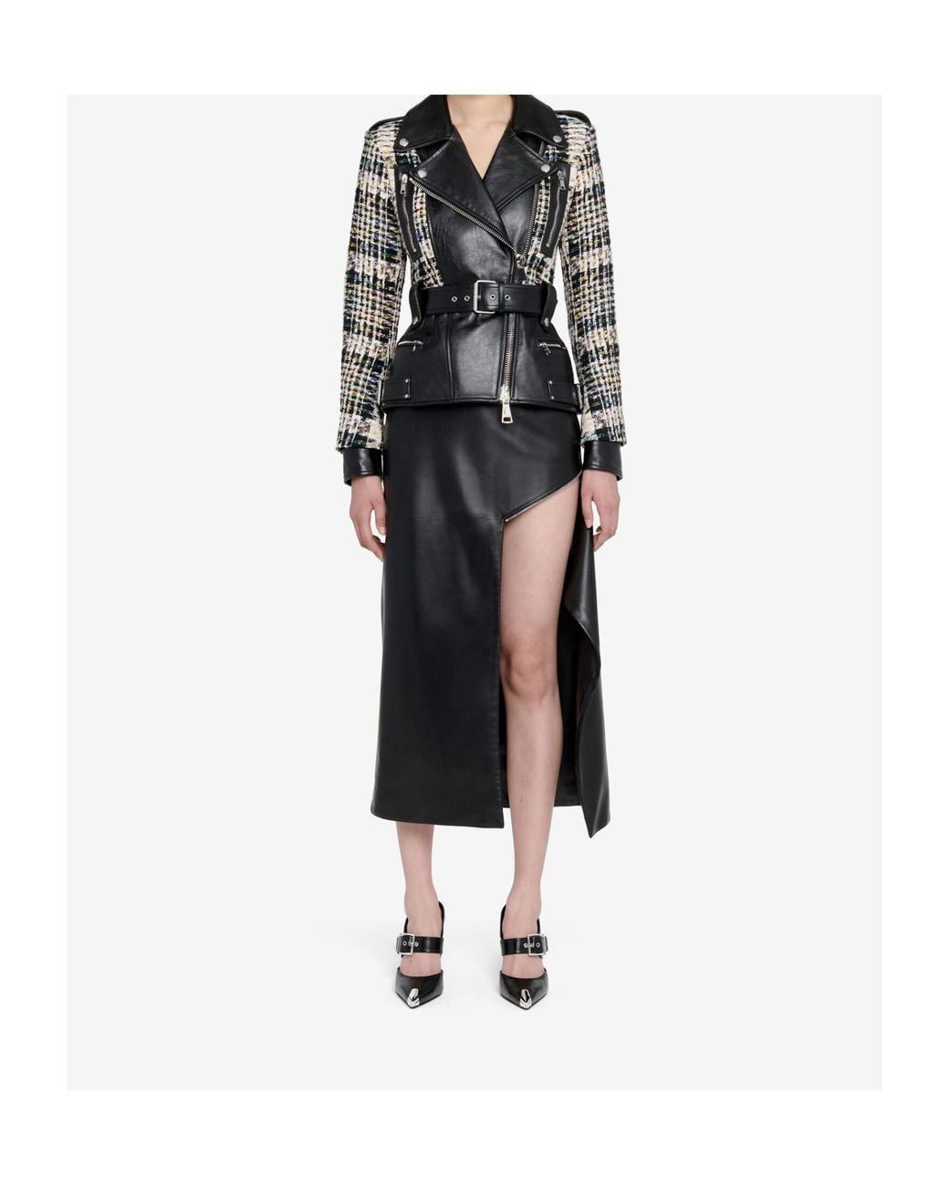 McQueen Black Belted Side-Slit Midi Skirt
