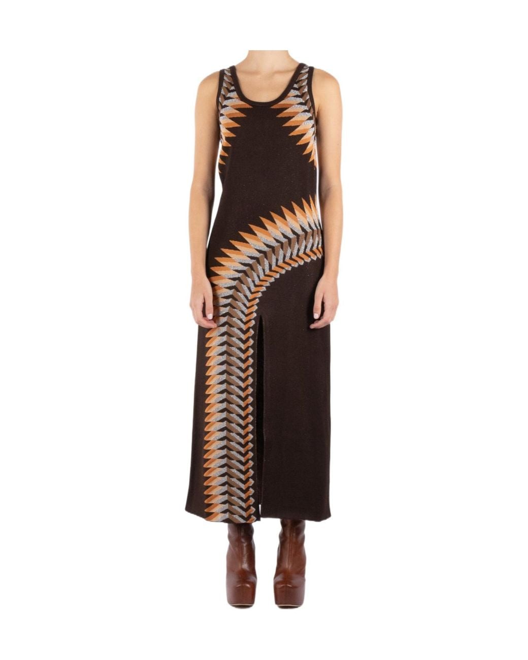 Rabanne Brown Graphic Printed Sleeveless Maxi Dress