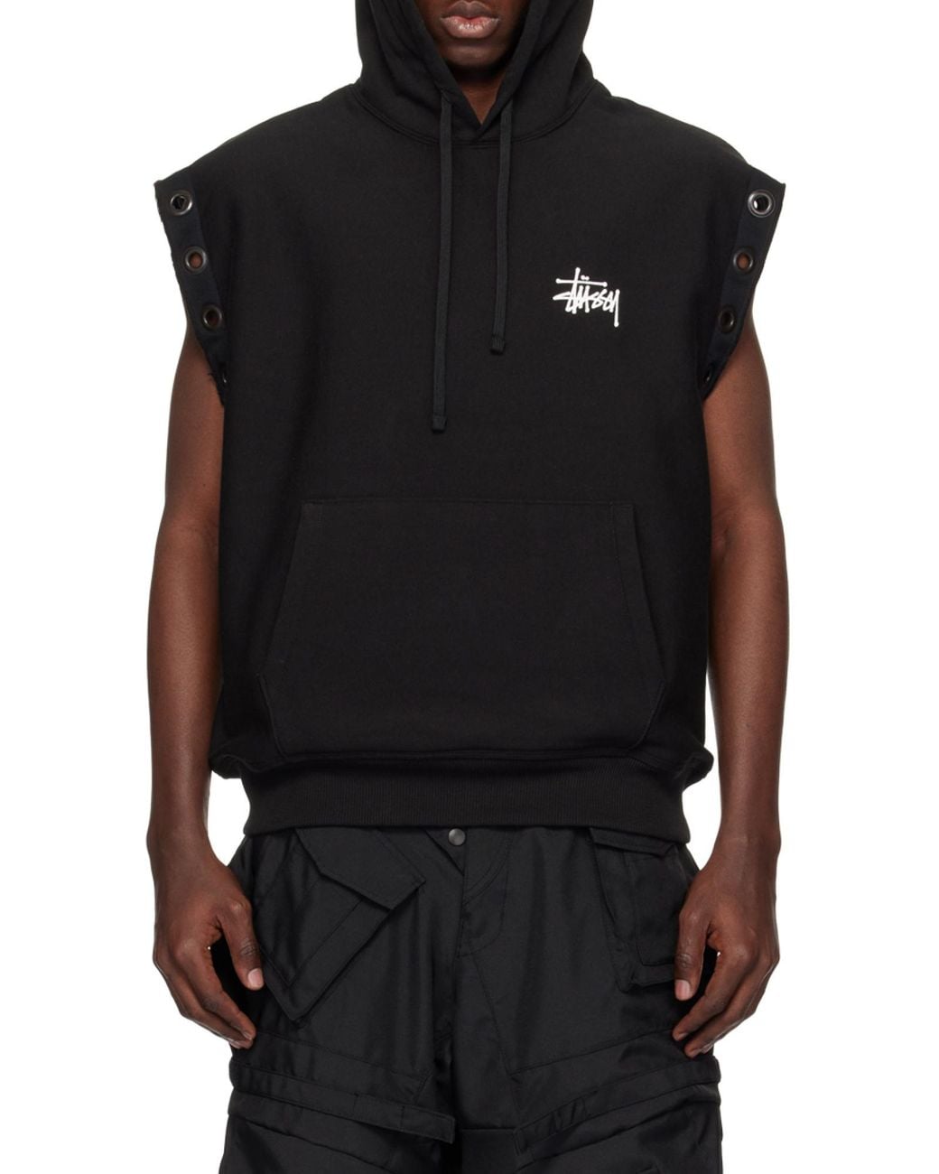 Junya Watanabe Black X Stussy Logo-Print Sleeveless Hoodie for men