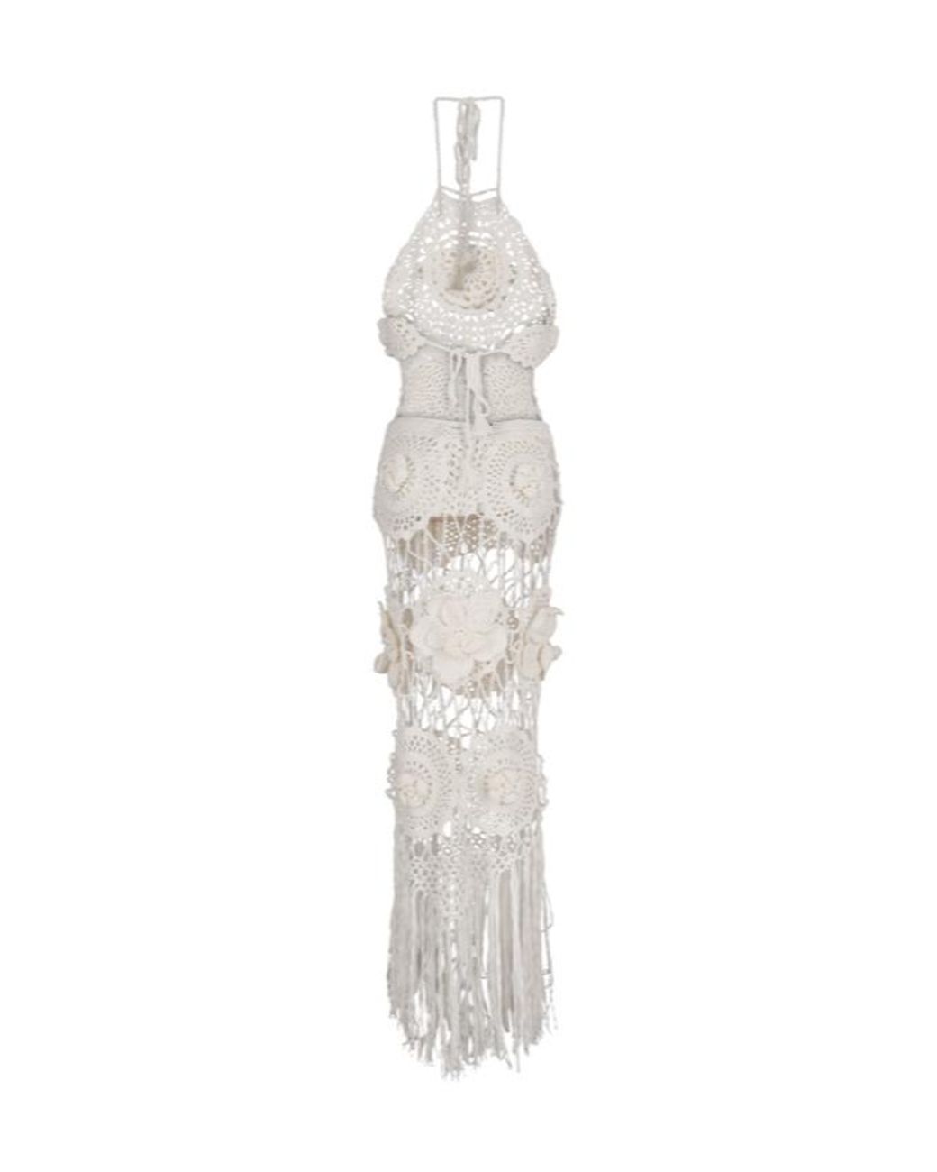 GIUSEPPE DI MORABITO White Cut Out Detailed Crochet-Knit Maxi Dress