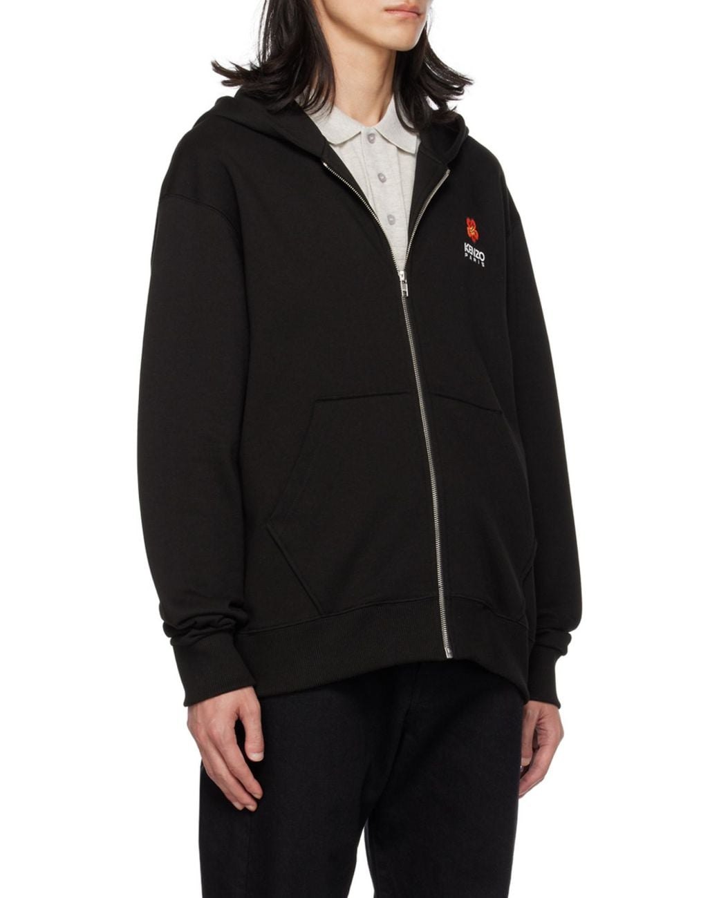 KENZO Black Boke Flower Zipped Hoodie for men