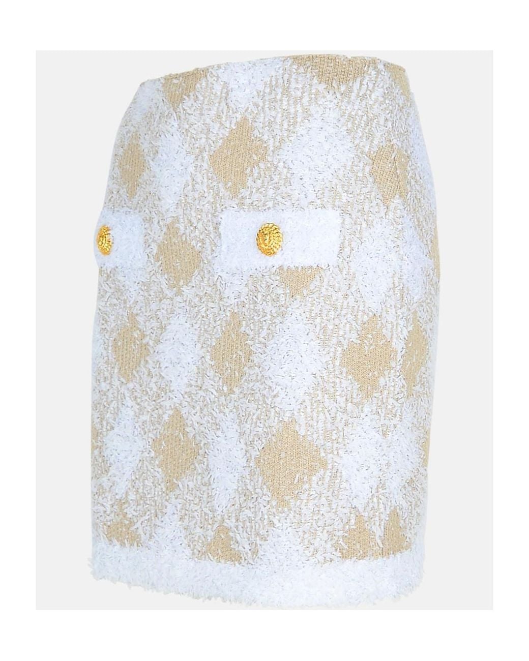 Balmain White Gingham Detailed Ribbed Hem Mini Skirt