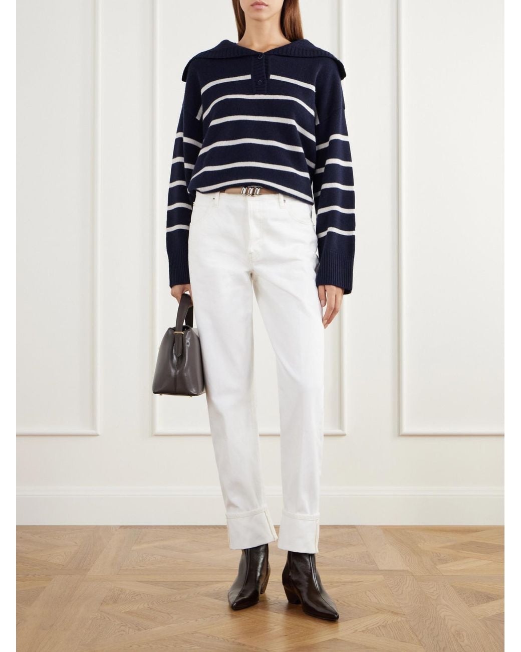 FRAME Blue Striped Cashmere Polo Shirt