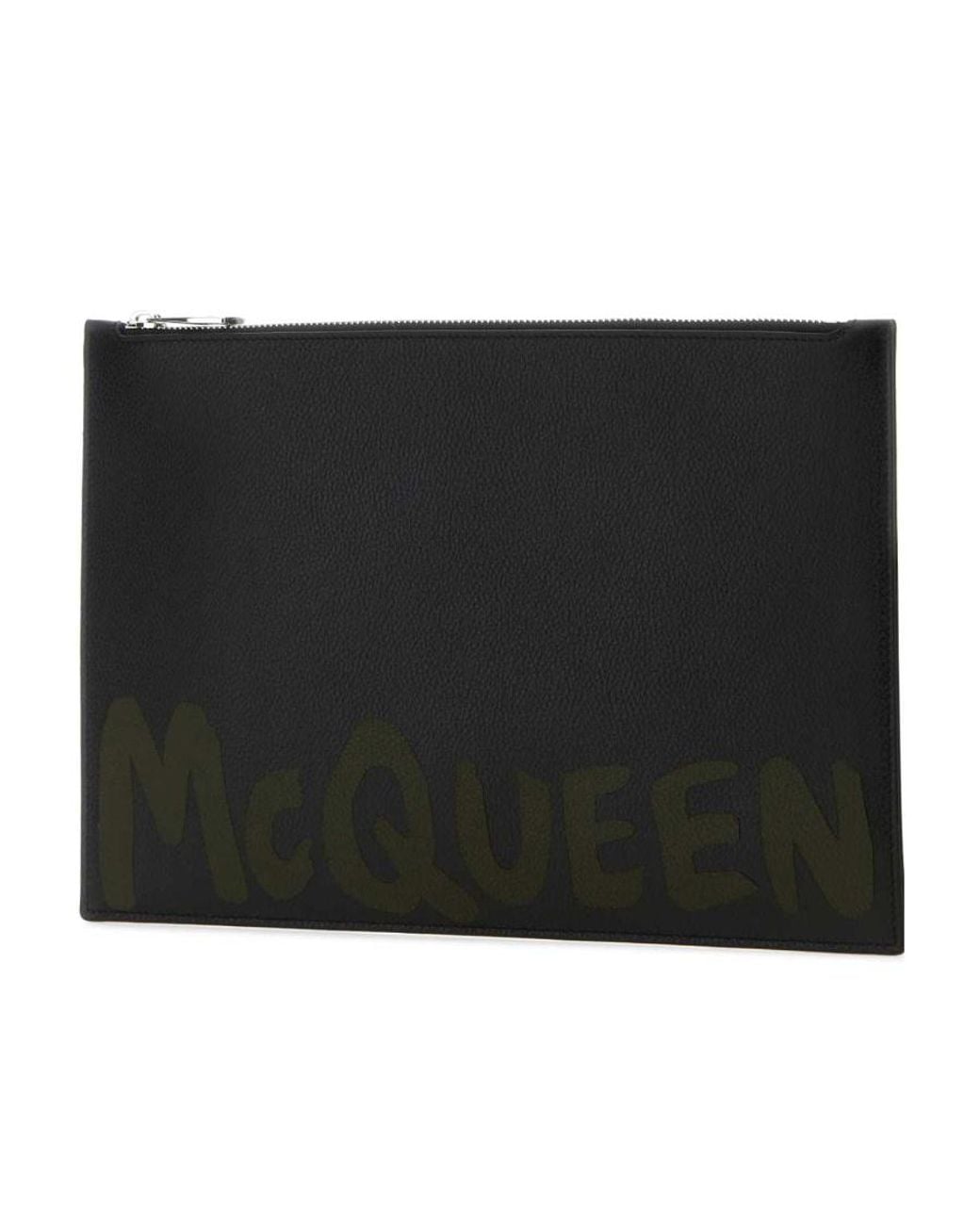 McQueen Black Graffiti Printed Zipped Wallet for men