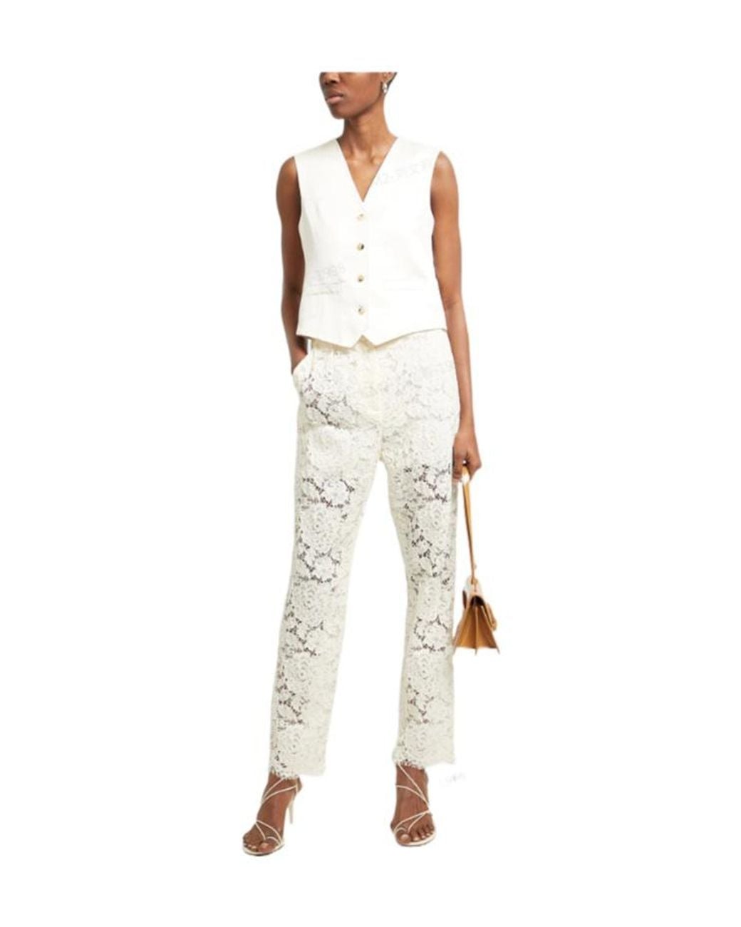 Dolce & Gabbana White Solidcolor Lace Trousers