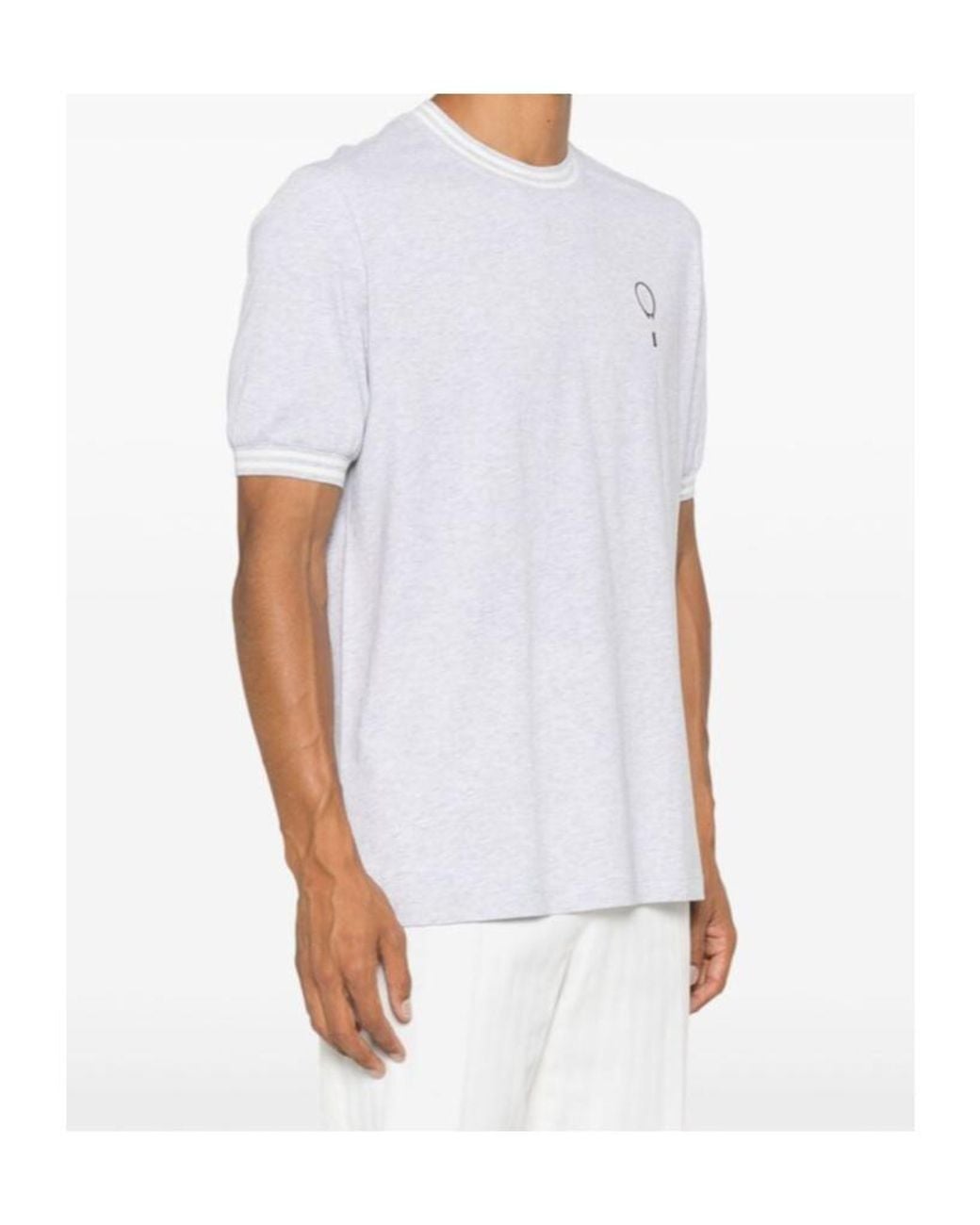 Brunello Cucinelli White Logo Printed Crewneck T-Shirt for men