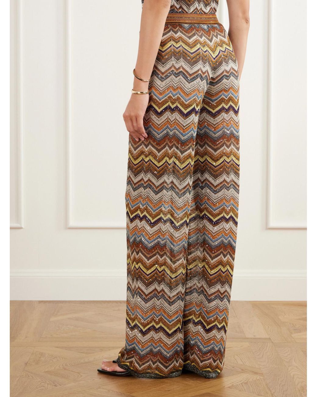 Missoni Natural Sequined Metallic Crochet-Knit Wide-Leg Pants