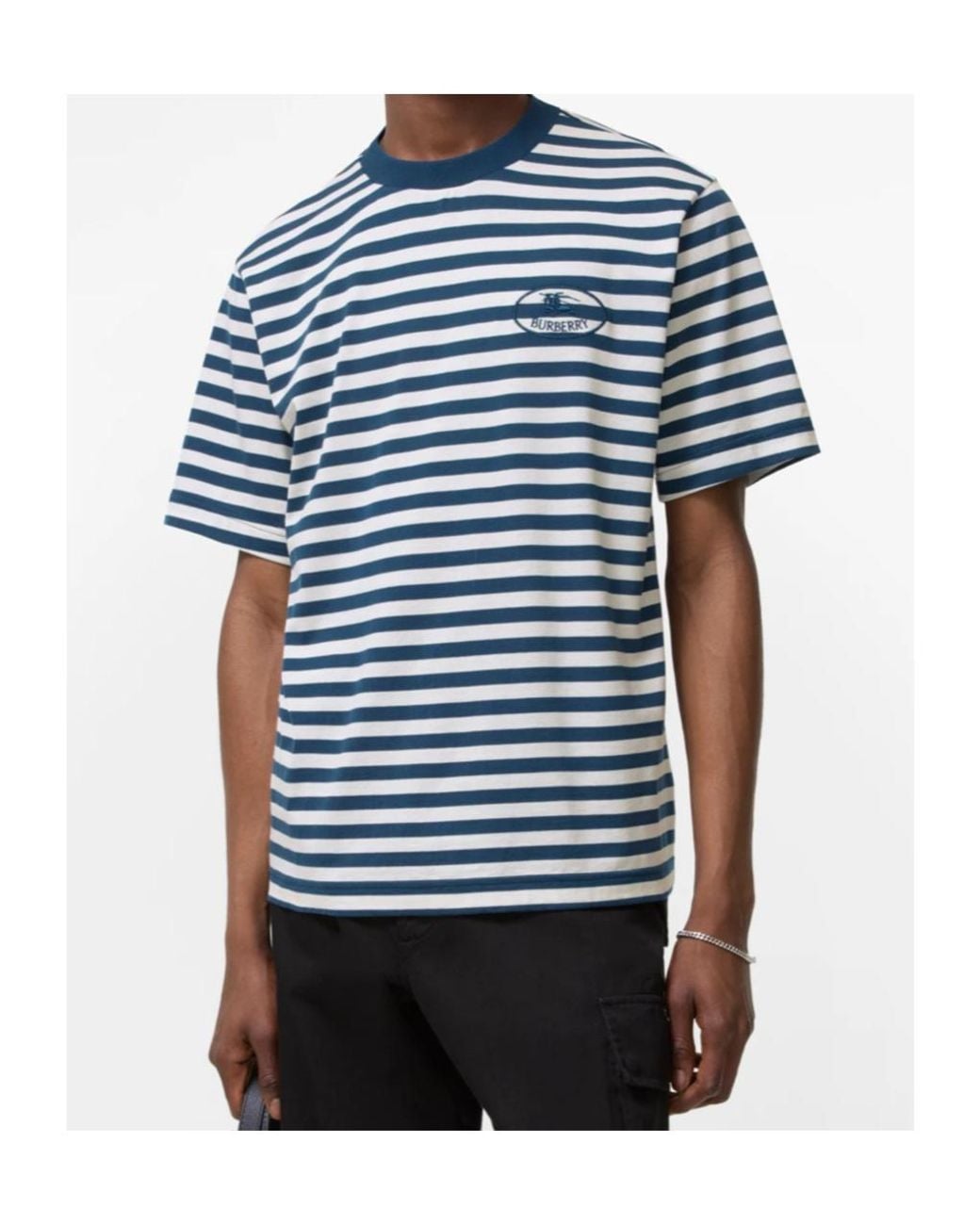 Burberry Blue Striped Cotton T-Shirt for men