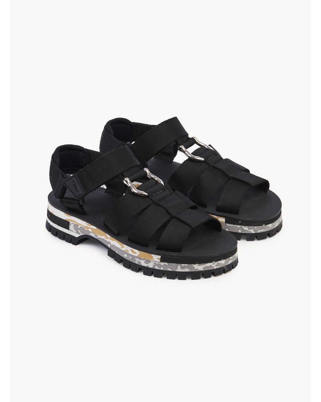 Chloé Black Net Sustain Nikie Embellished Webbing Flatform Sandals