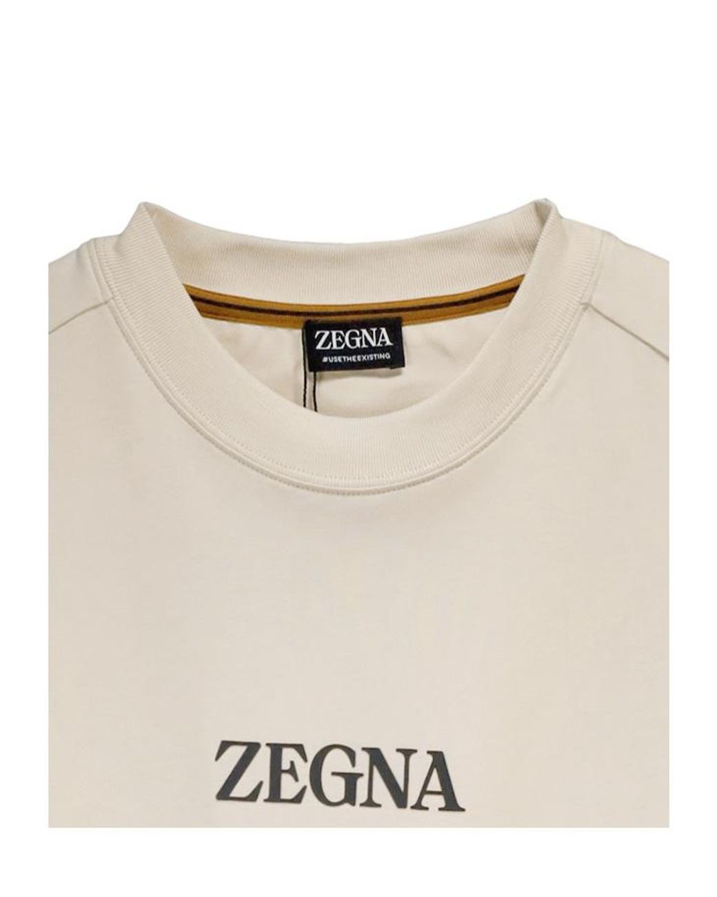 Zegna Natural Logo Detailed Crewneck T-Shirt for men