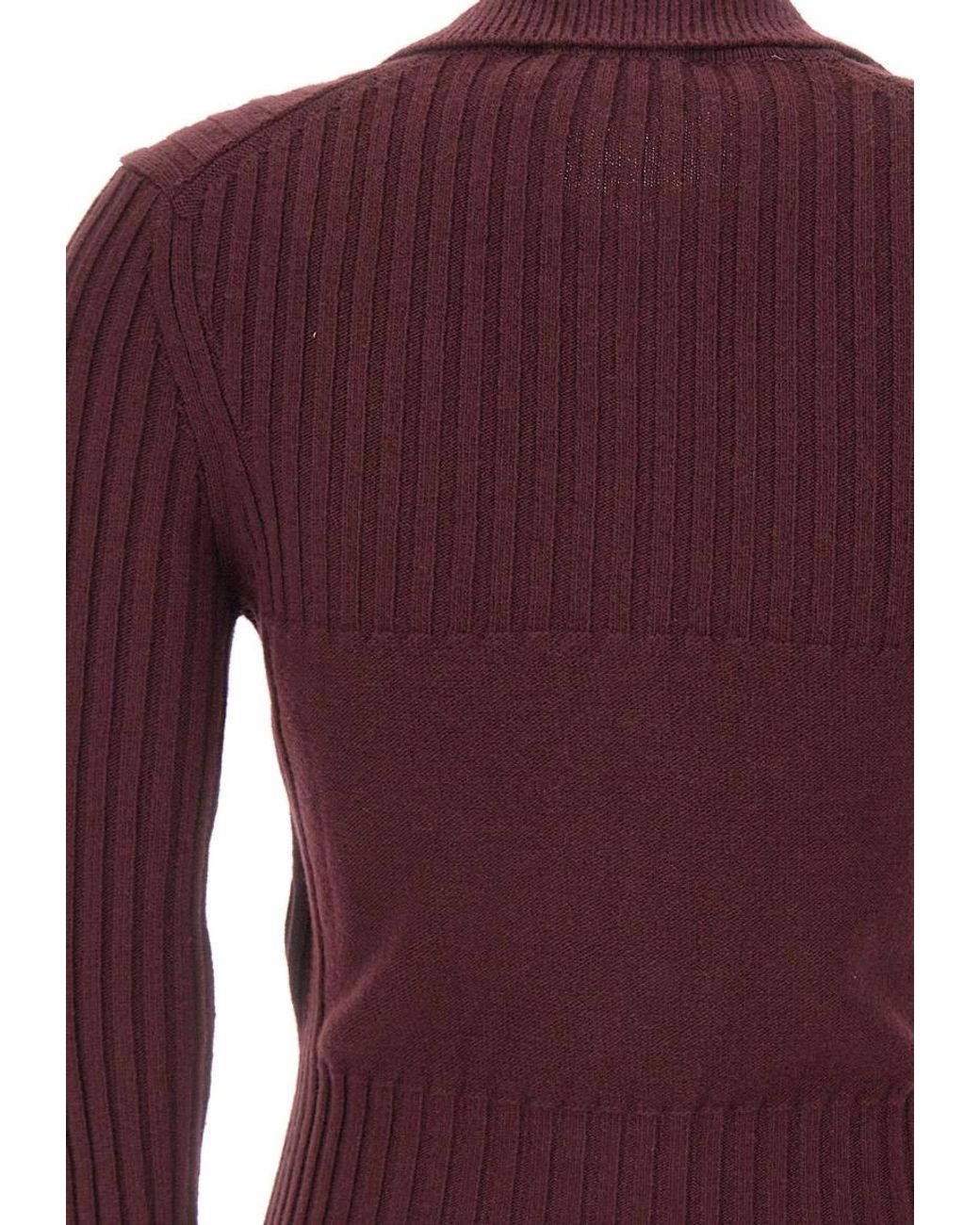 Victoria Beckham Purple Zip-Up Ribbed Cardigan