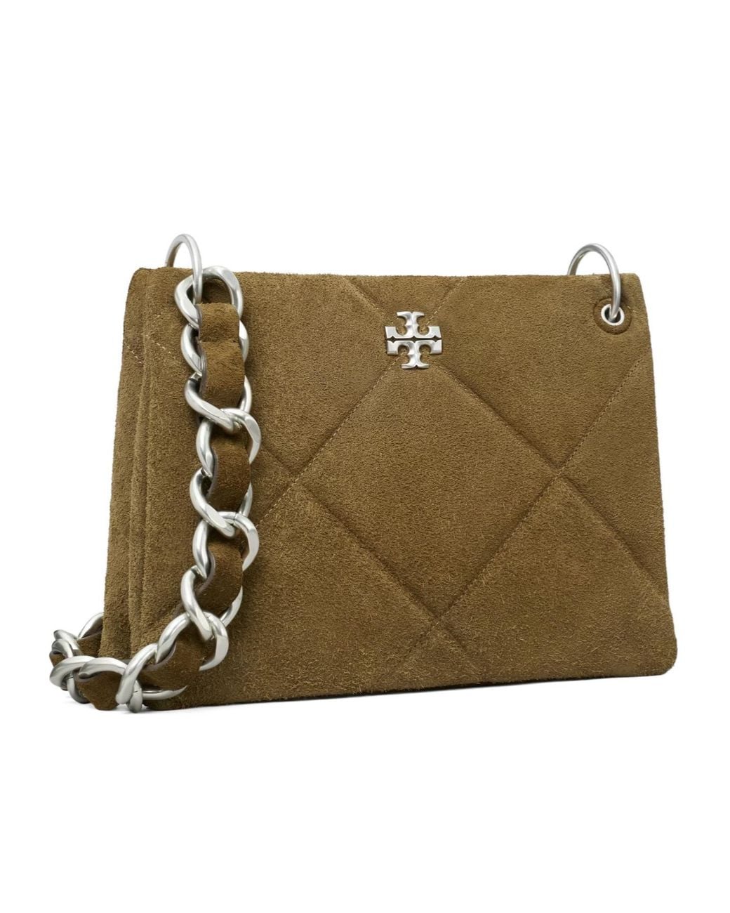 Tory Burch Green Small Kira Quilted Suede Shoulder Bag