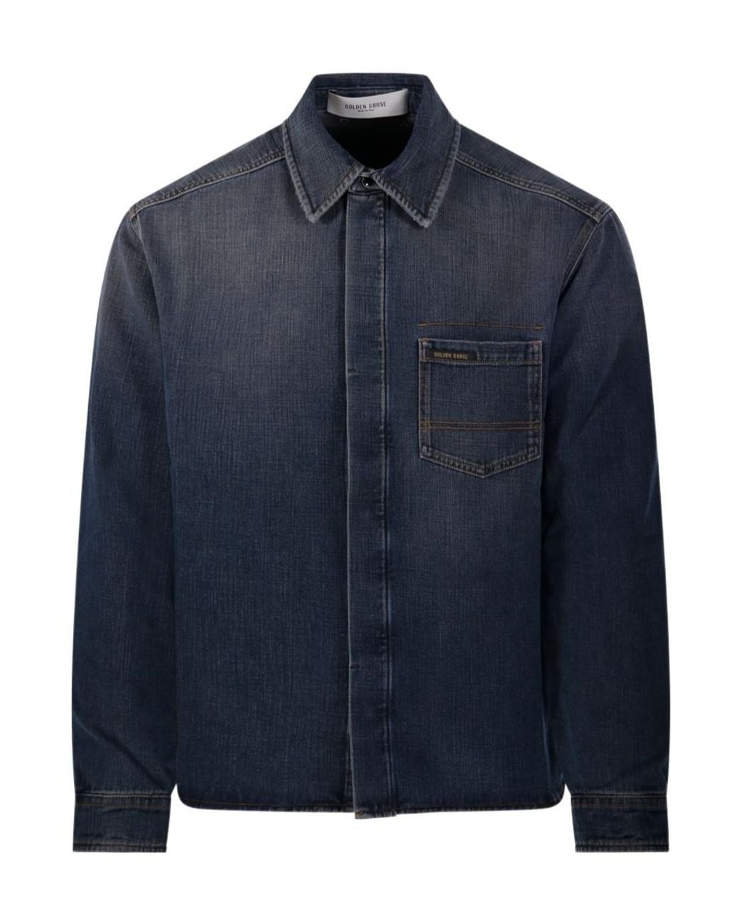 Golden Goose Deluxe Brand Blue Logo Patch Denim Shirt for men