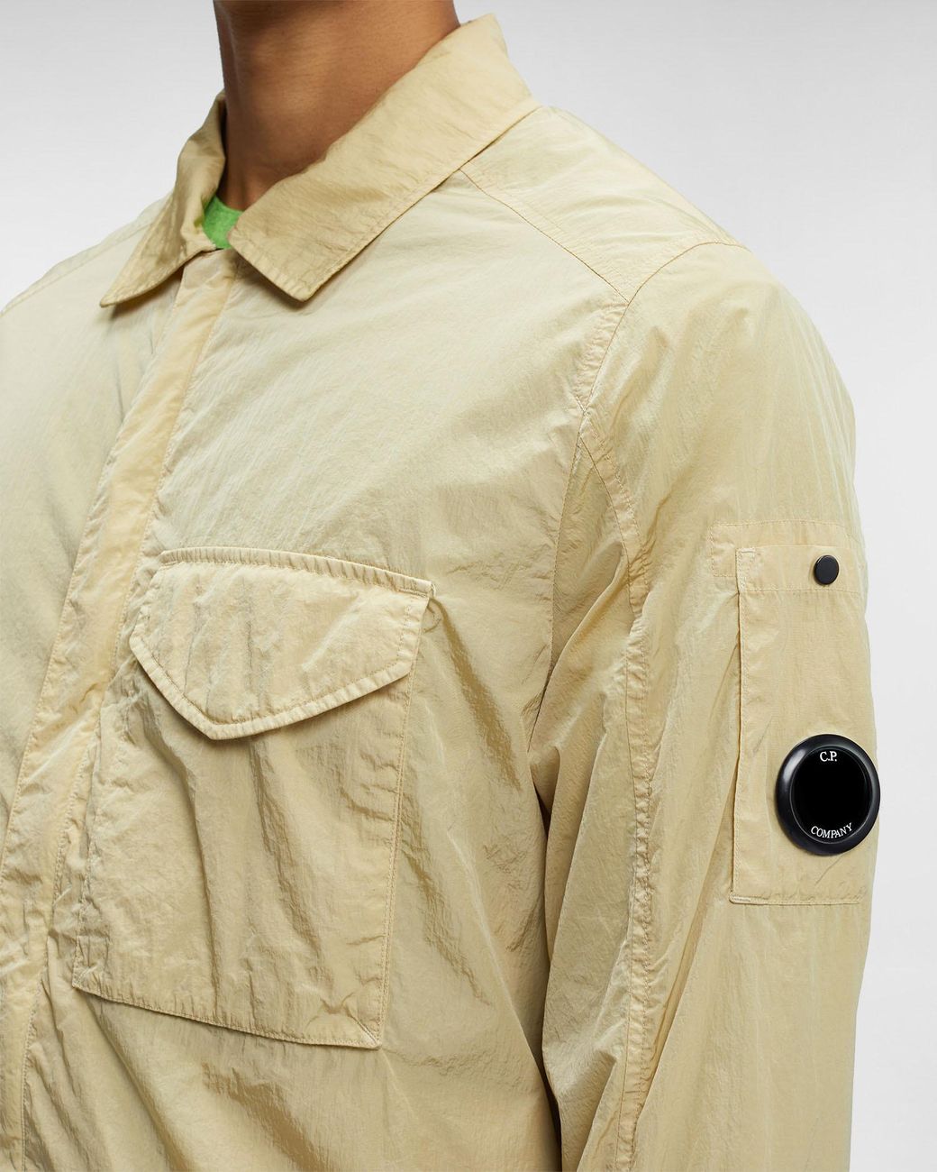 C P Company Green Logo-Plaque Detail Shirt Jacket for men