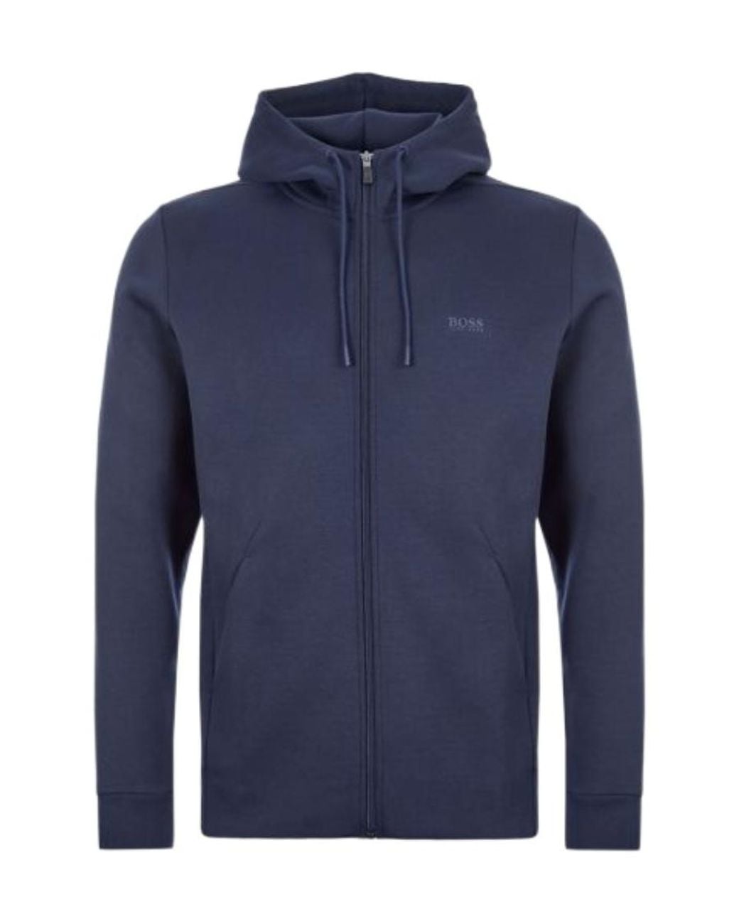 Boss Blue Zip-Up Drawstring Hoodie for men