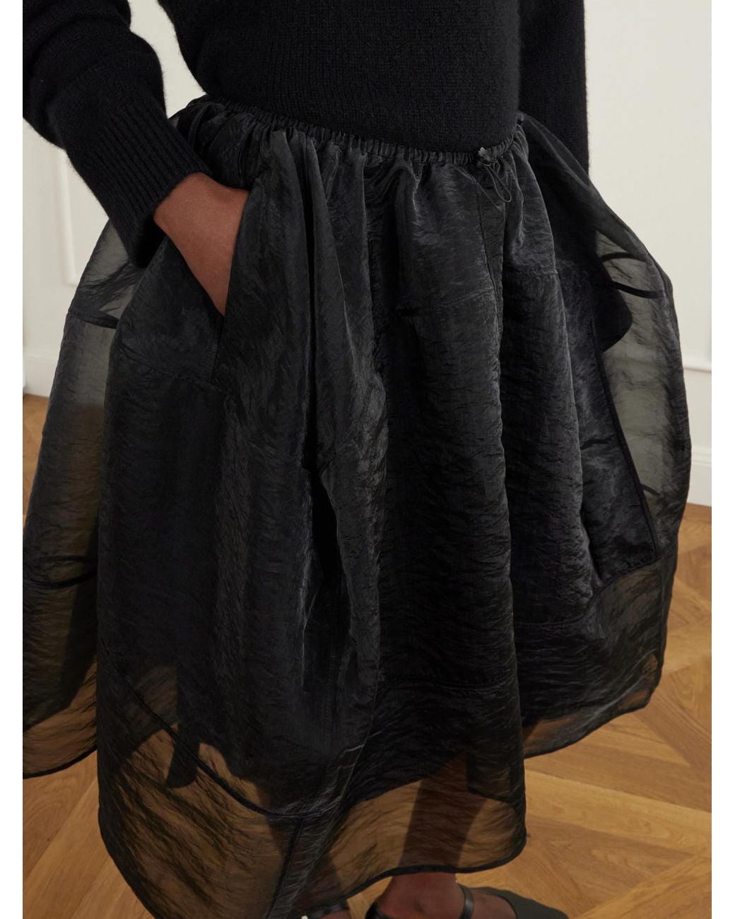 CECILIE BAHNSEN Black Layered Design Midi Skirt