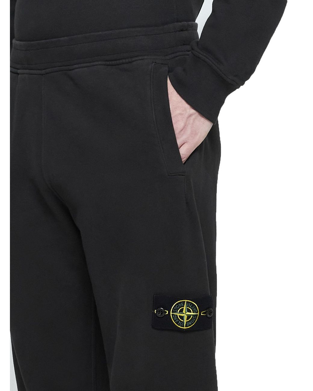 Stone Island Black Logo Patch Tapered-Leg Sweatpants for men