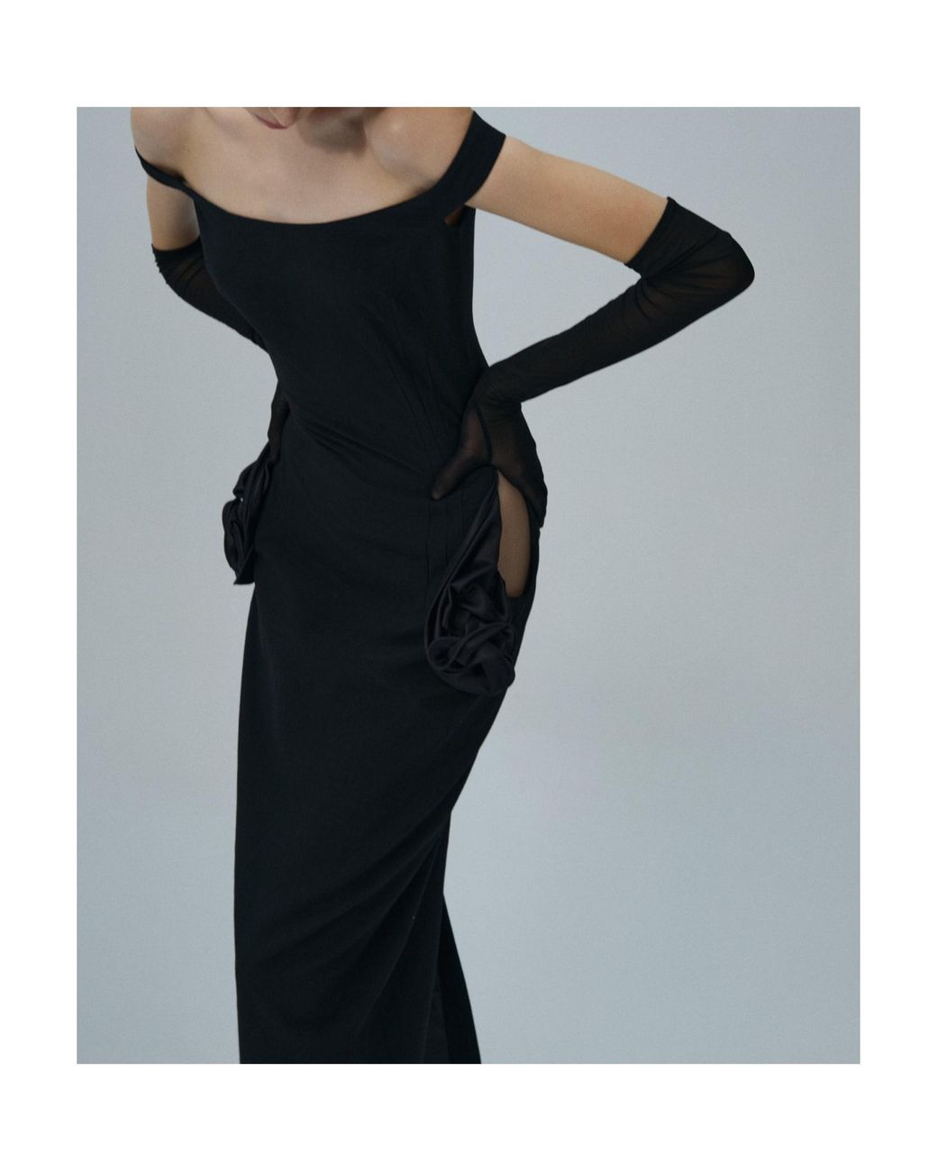 Magda Butrym Black Floral Side Cut Out Midi Dress