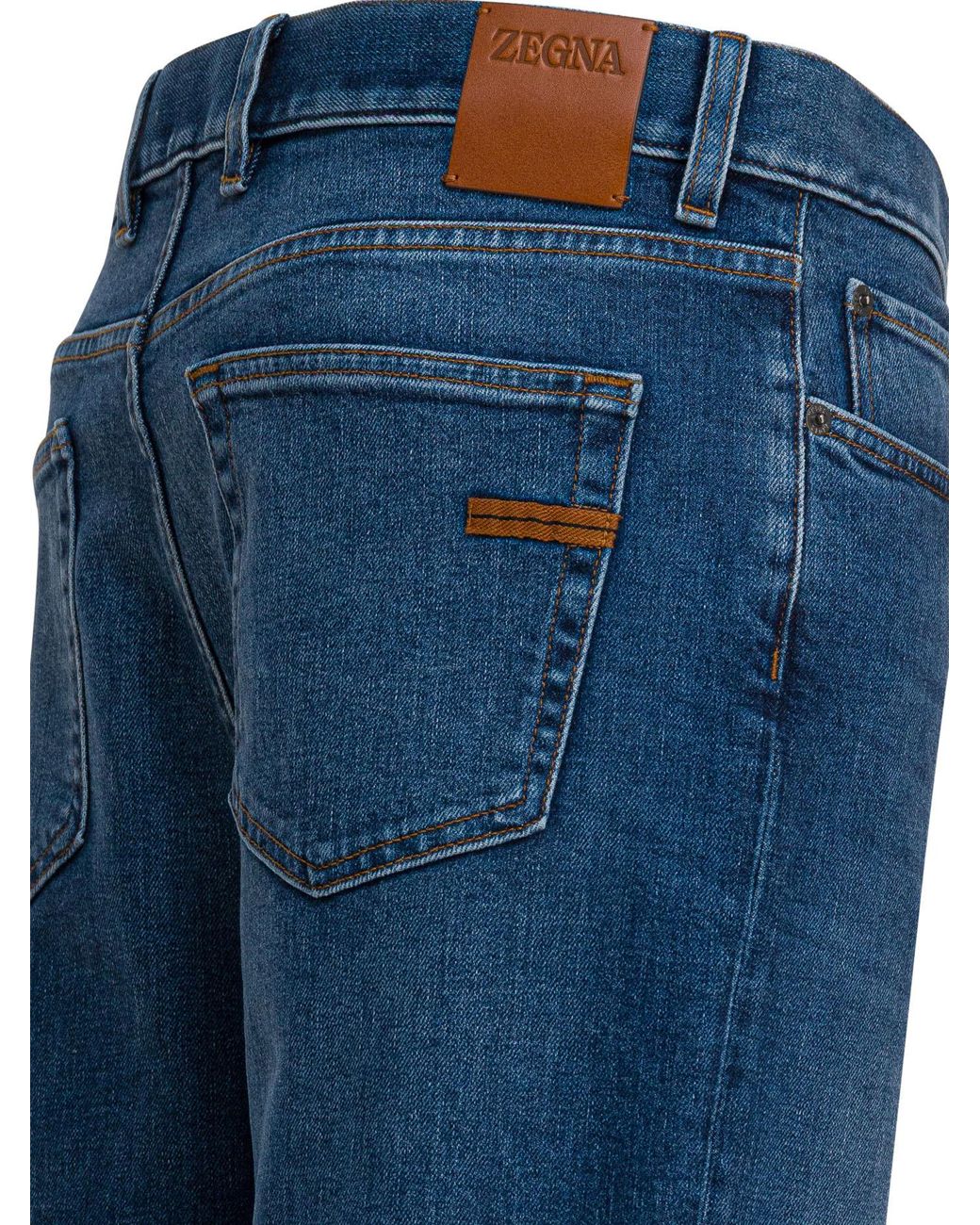 Zegna Blue Logo Patch Straight-Leg Jeans for men