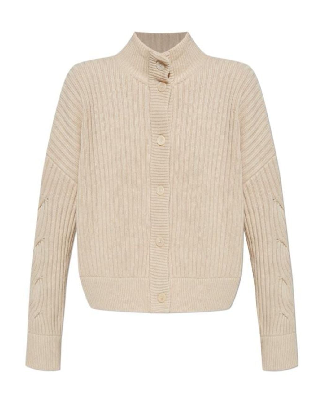Max Mara White Afelio High Neck Button-Up Cardigan