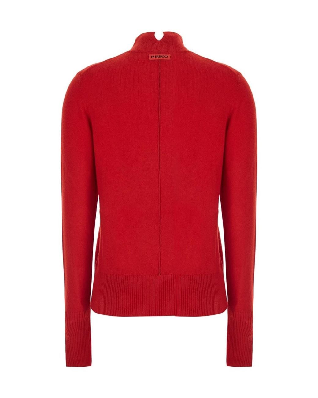 Pinko Red Ribbed Mock-Neck Knitted Sweater