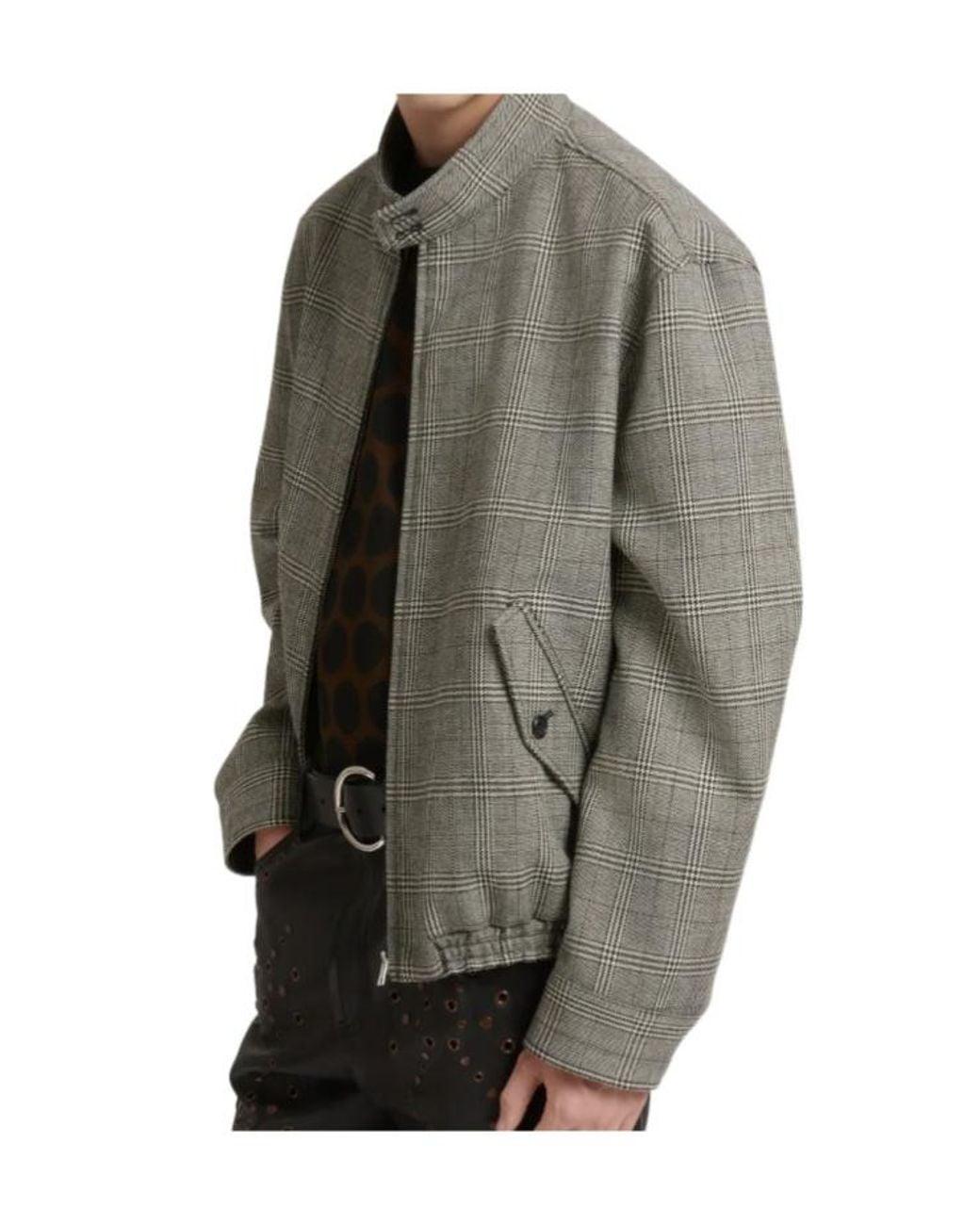 Marni Gray Zip-Up Checked Jacket for men