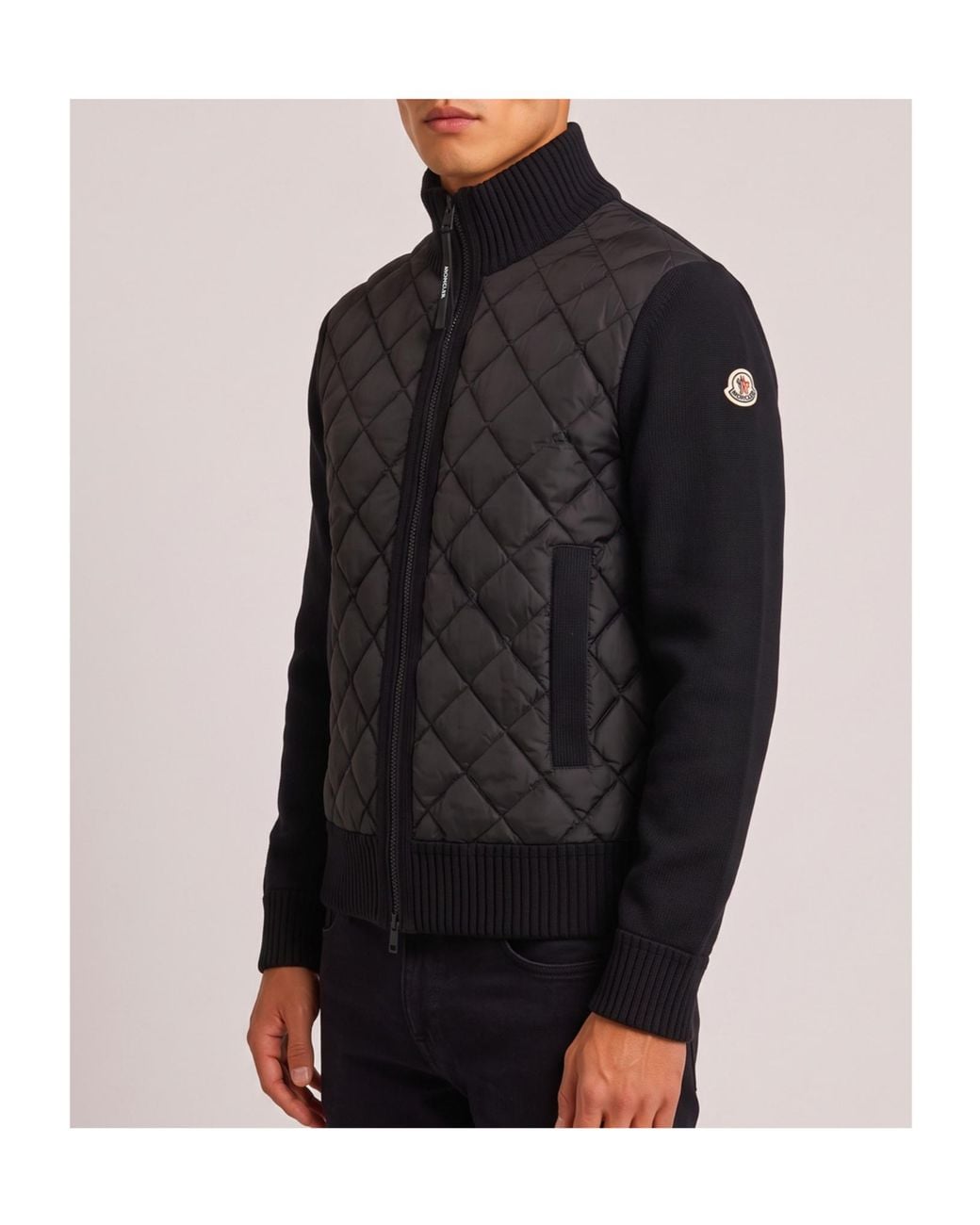 Moncler Black Quilted Zip-Up Cardigan for men