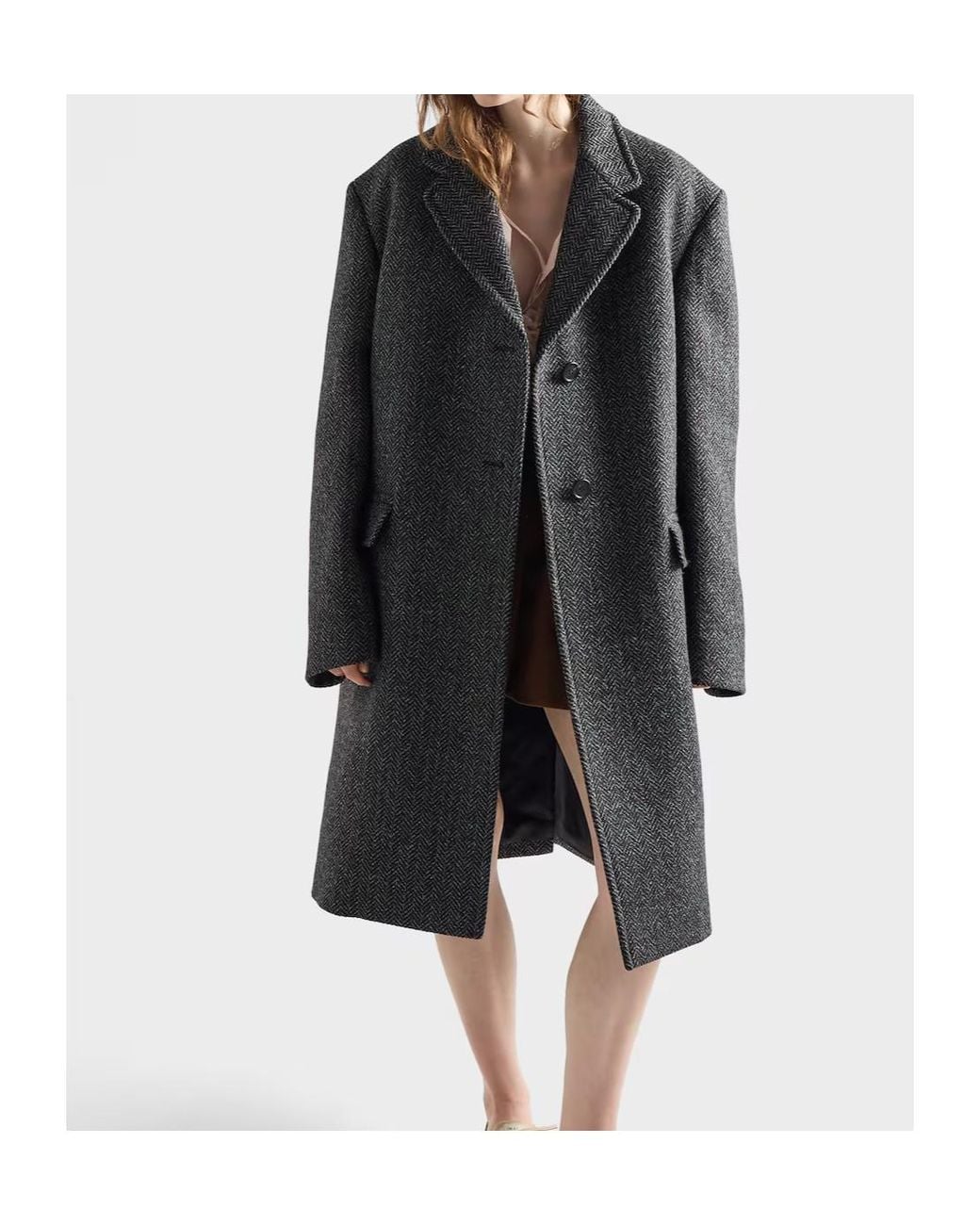 Prada Gray Single-Breasted Chevron Wool Jacket