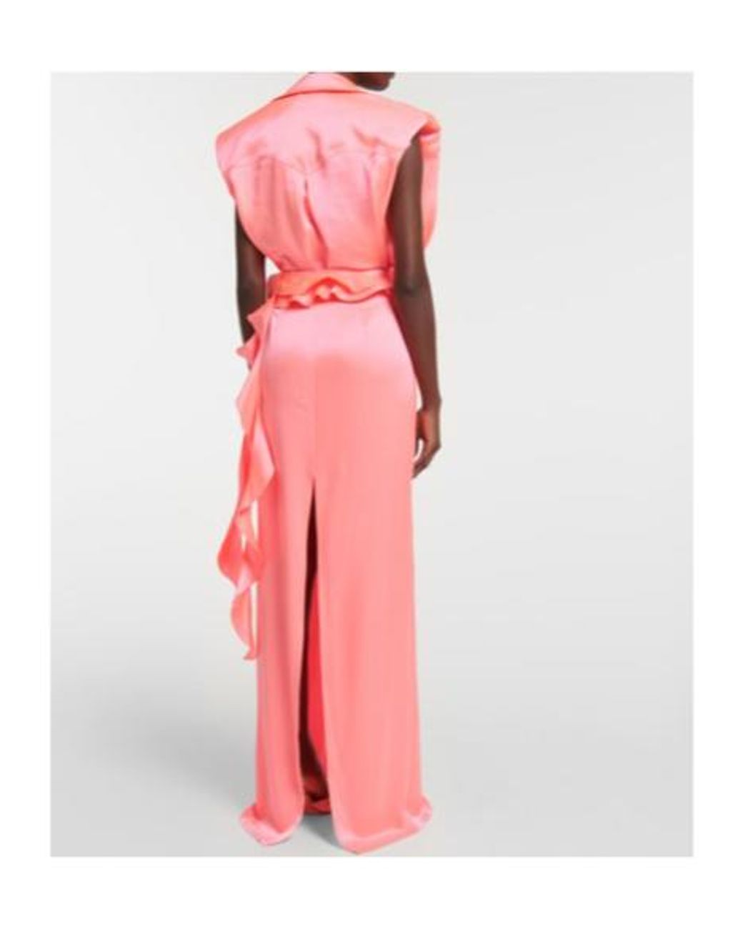 David Koma Pink Ruffle Satin Wrap Gown