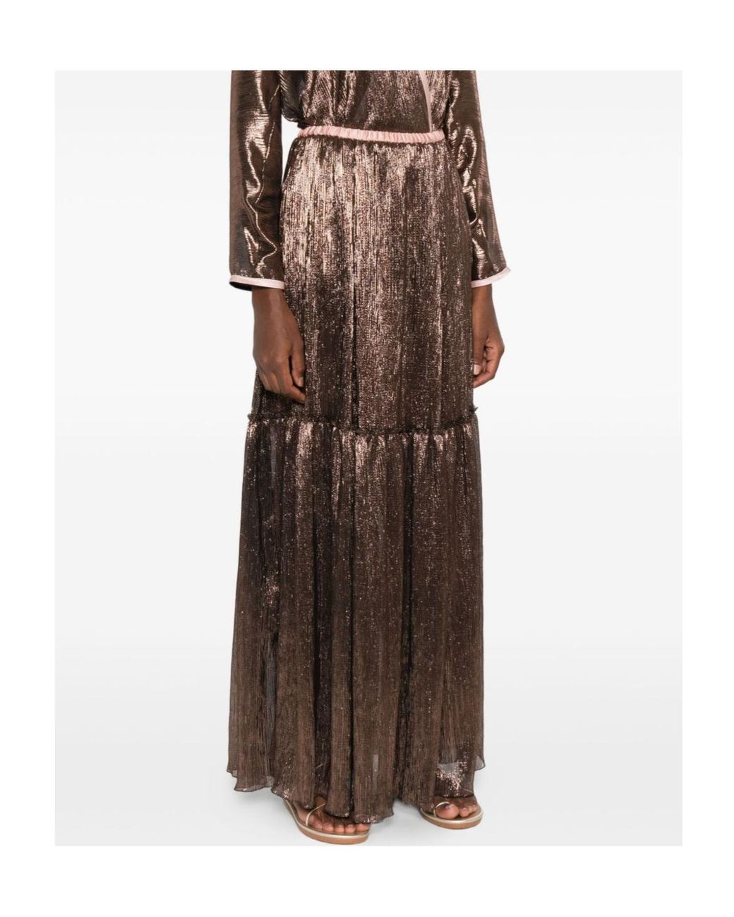 Forte_forte Brown Tiered Lamé Skirt